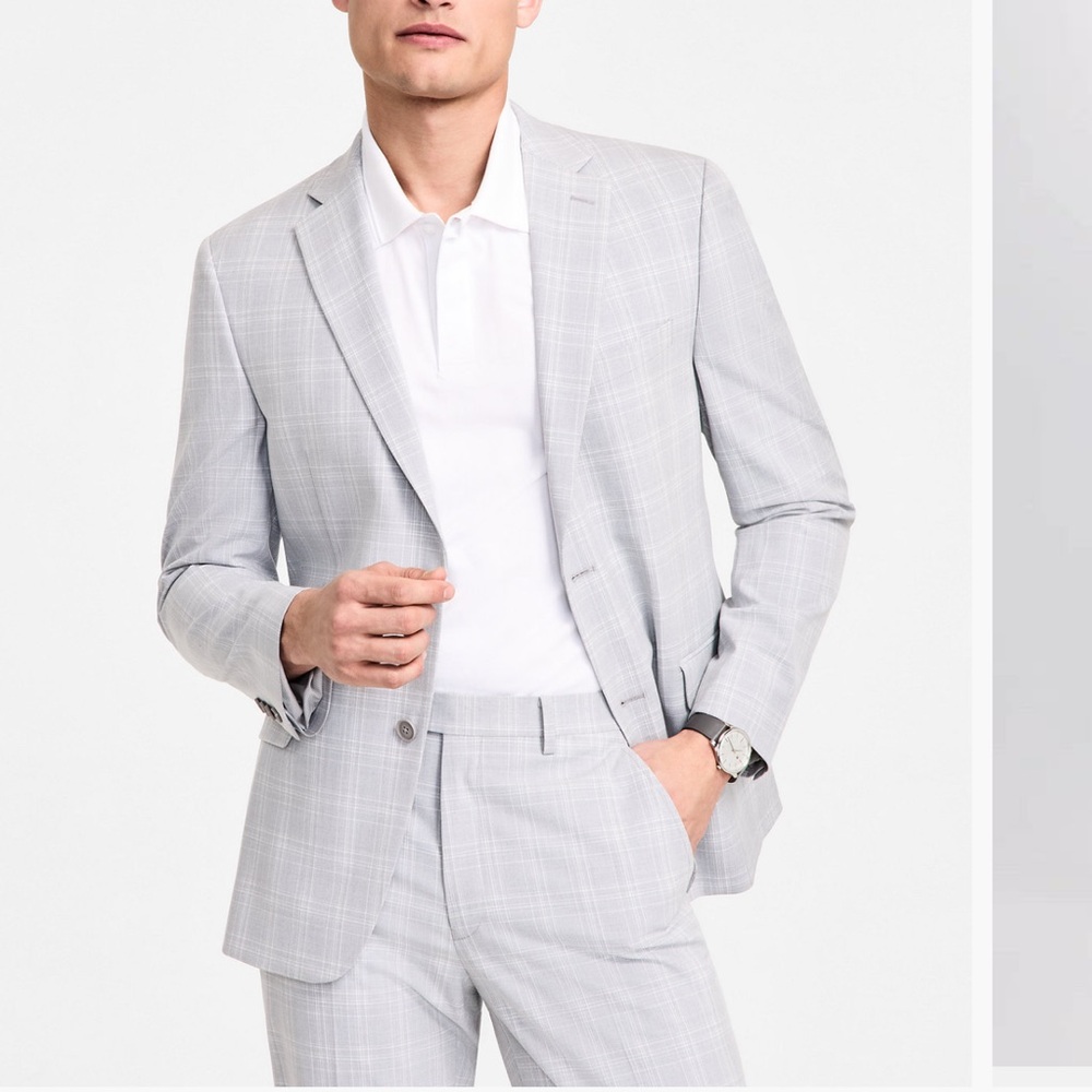 Alfani Light Gray Checkered Suit